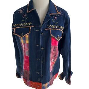 Faith By Celia Forrester 90's Multicolored, Beaded/Patchwork Denim Jacket- M